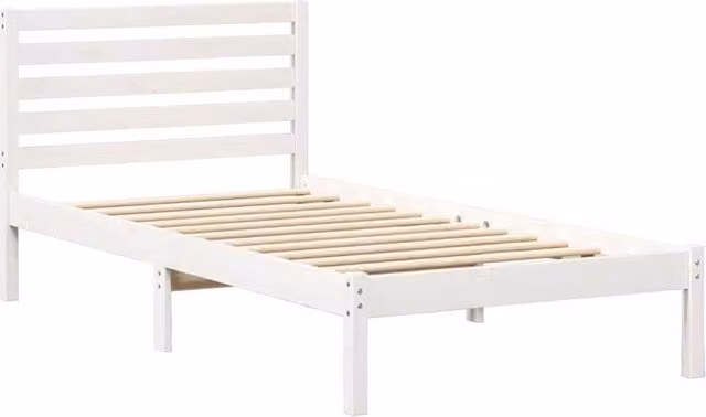 Berkfield Home White Solid Pine Wood Bed Frame with Headboard W/D/H: 90 x 200 cm