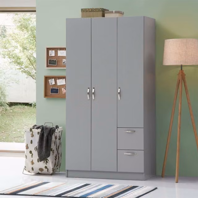 Timber Art Design UK Modern 3 Door 2 Drawer Wardrobe in Grey and White with Matt Finish