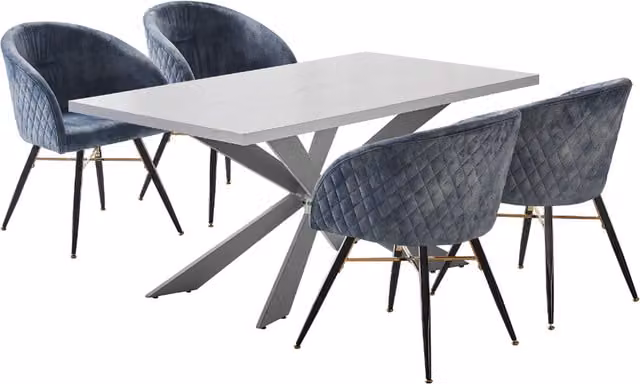 Life Interiors Vittorio Duke LUX Modern Rectangular Dining Set with Table and 4 Chairs in Grey and Blue