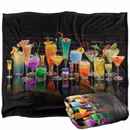 JQ Licensing Royce McClure Cocktails Tropical Drinks Super Soft Fleece Throw Blanket, White, W: 152 cm, D: 127 cm
