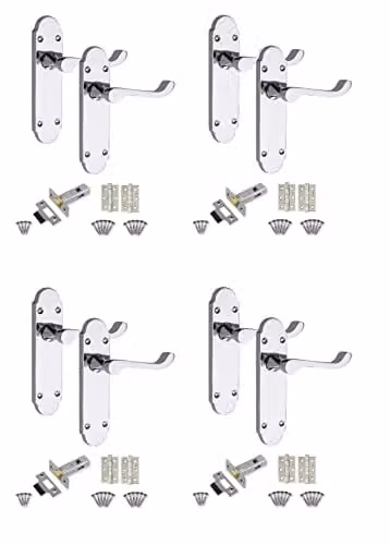 Golden Grace Epsom Scroll Latch Door Handles in Polished Chrome, 4 Sets