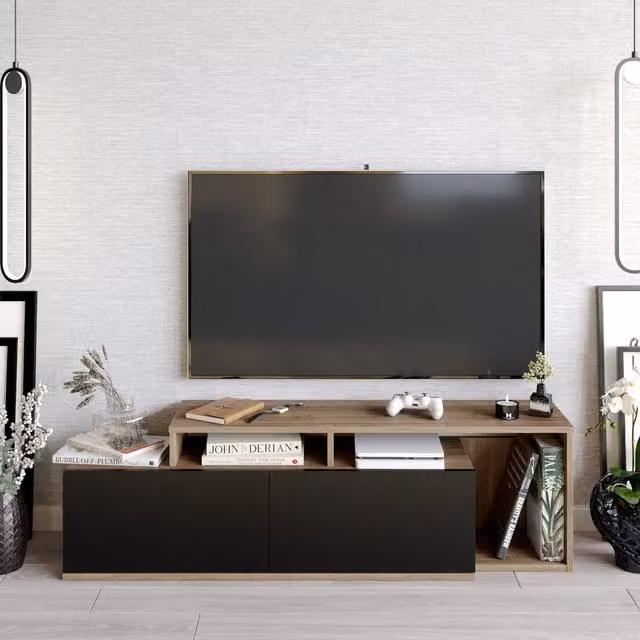 Decorotika Modern Wood TV Unit for Living Rooms in Black, White or Brown with Matt Finish