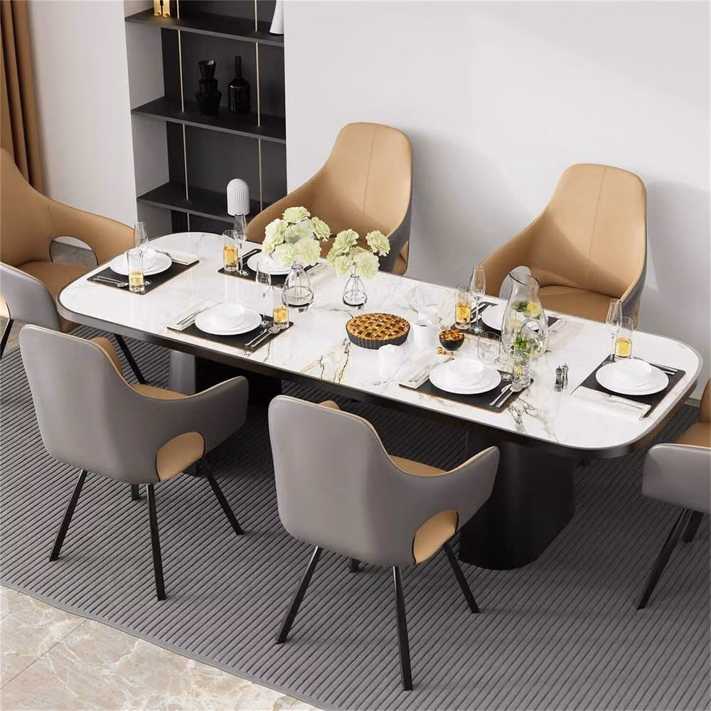 FORGEVIO Set of 2 Grey Swivel Dining Chairs with Synthetic Leather and Fabric Upholstery – 4