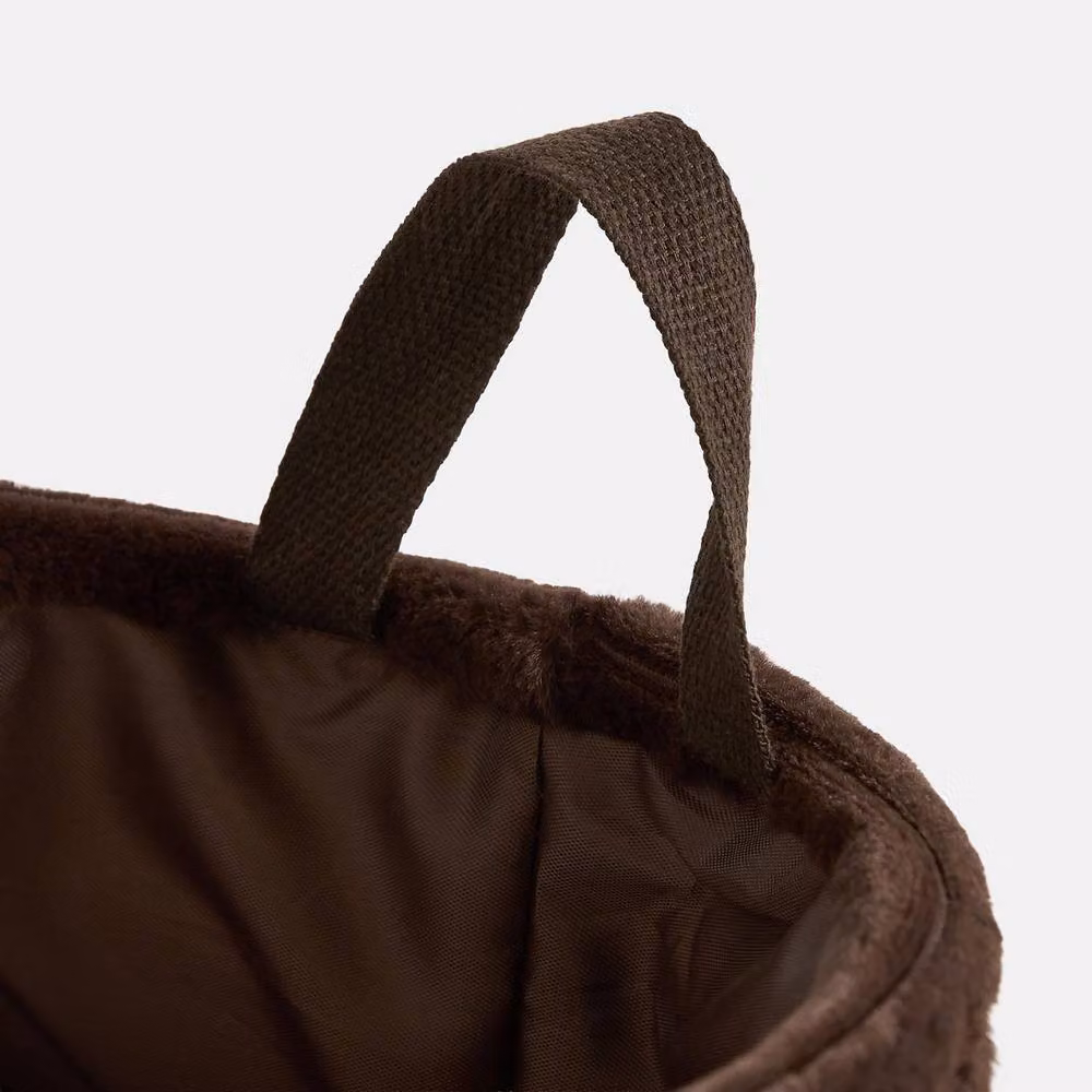 OHS Small Ribbed Faux Fur Storage Basket with Handles, Brown, W/D/H: 26.0 x 26.0 x 30.0 cm – 8
