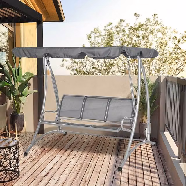Outsunny 3 Seater Garden Swing Hammock with Sun Canopy in Grey