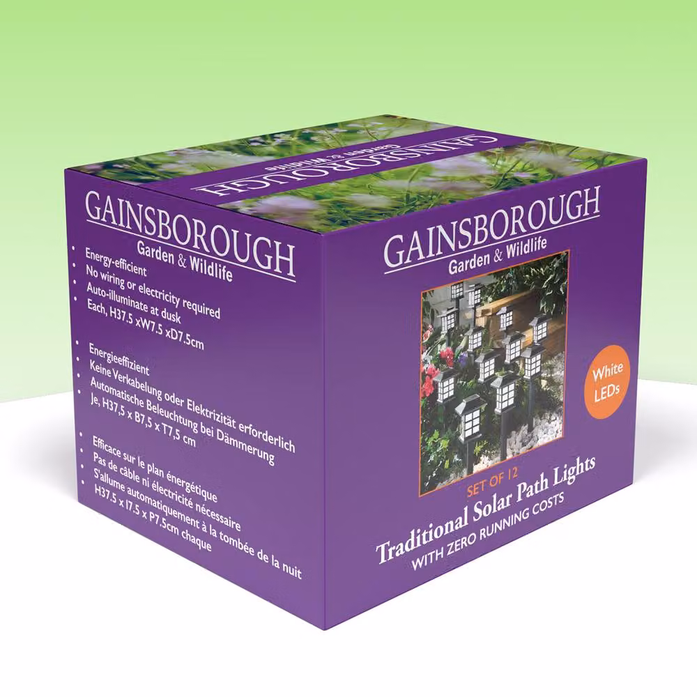 Gainsborough Set of 12 Solar Path Lights, Black Metal Lanterns with Warm White LEDs and Dusk Sensor – 4
