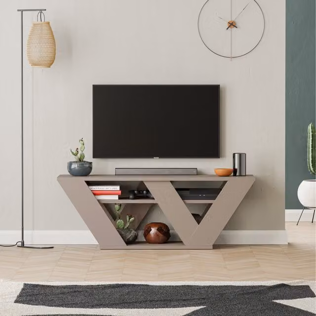 Decortie Pipralla Modern Multimedia Centre TV Unit with Shelves in Grey, Width: 110 cm