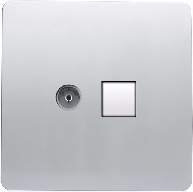 Trendi Artistic Modern Glossy Tactile TV Co-axial and Telephone Socket in Silver