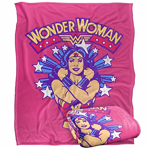 Warner Brothers Wonder Woman Silky Touch Super Soft Fleece Throw Blanket in White and Multicolour, W/D/H: 152 x 127 cm – 1