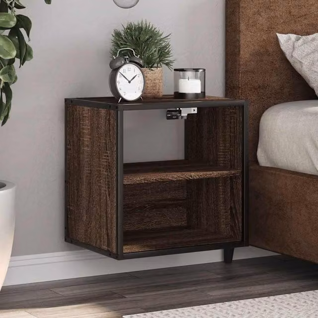 Berkfield Home Wall-mounted Bedside Cabinets, 2 Pack, Brown Oak, W: 40 cm, D: 31 cm, H: 39.5 cm – 1