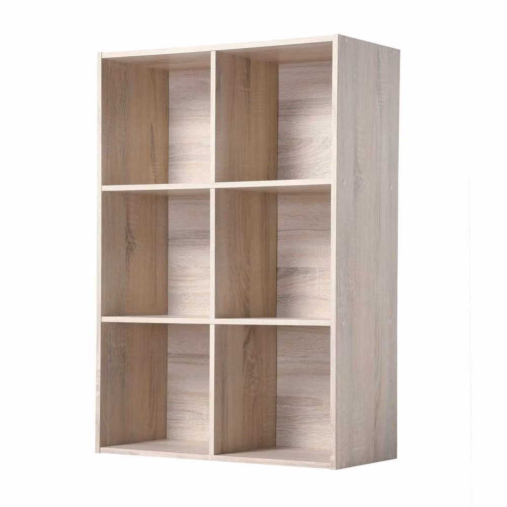 CALICOSY 6-Compartment Oak Wood Storage Shelf in Brown, H 91.5 x W 61.5 x D 29.5 cm – 3