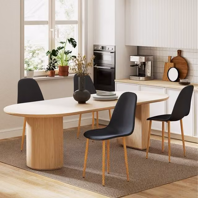HOMCOM Set of 4 Modern Armless Scandinavian Dining Chairs in Black Synthetic Leather