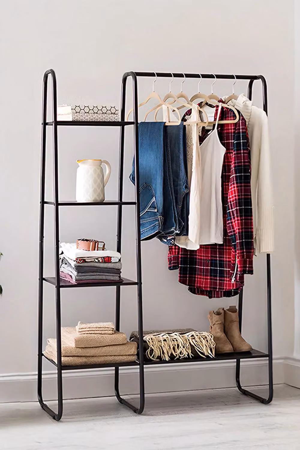 H&O Direct Modern Matt Black Metal Freestanding Clothes Rail with Continuous Linear Rail – 2