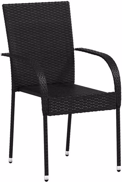Berkfield Home Set of 2 Stackable Modern Outdoor Garden Chairs in Black Poly Rattan and Steel – 1