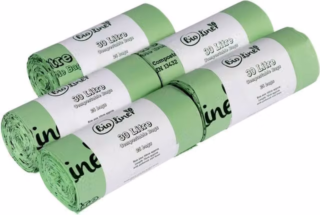 BioLiner Compostable Food Waste Bin Bags, Green, 30 Litre