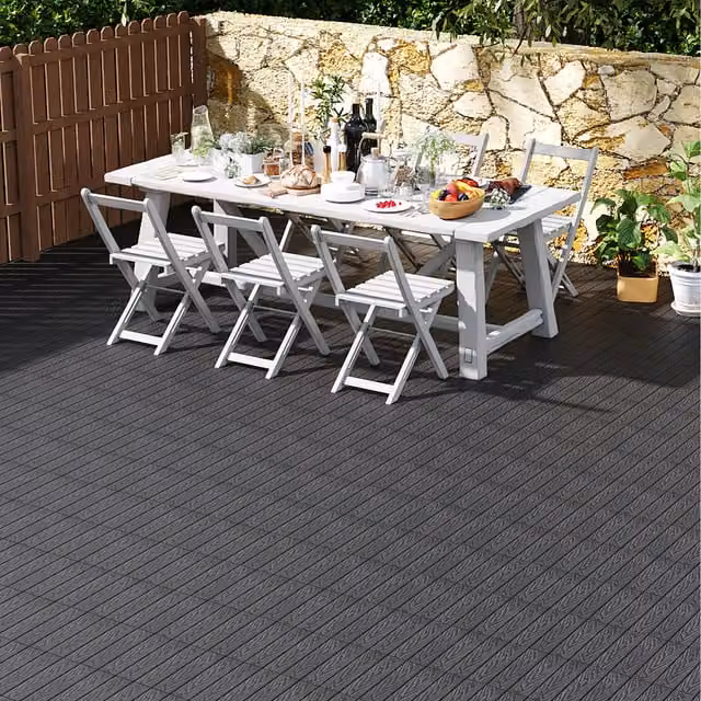Livingandhome Set of 11 Grey Wood Grain Interlocking WPC Deck Tiles
