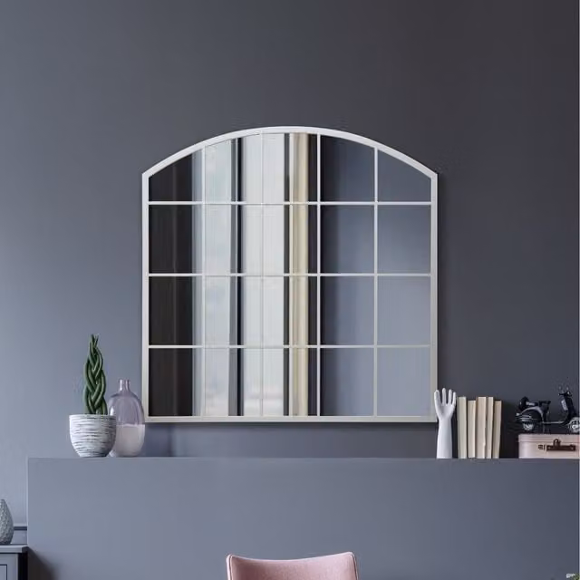 MirrorOutlet Arcus Arched Modern Wall Mirror in White