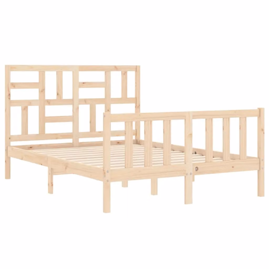 Berkfield Home Solid Wood Pine Bed Frame with Headboard in Brown, W: 140 cm, L: 200 cm – 2