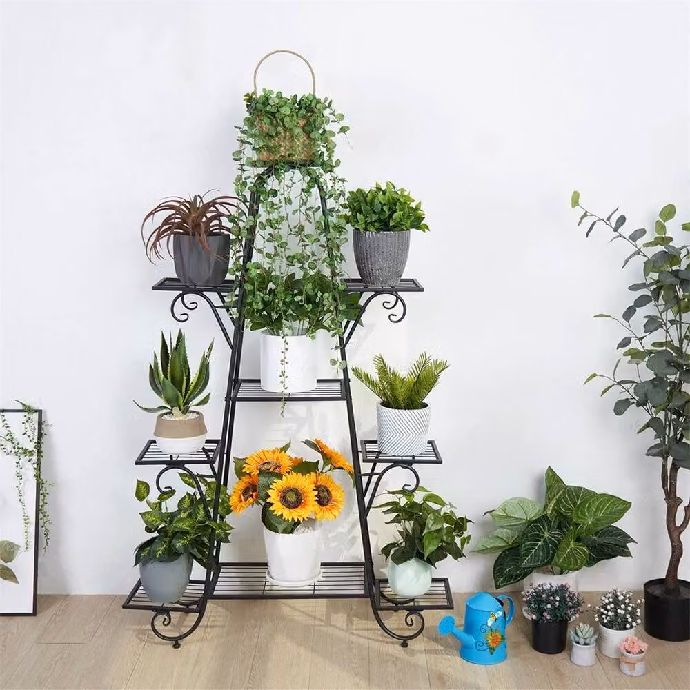 FLAVORA 9 Tier Metal Plant Stand in Matt Black, H 130 x W 89.5 x D 30 cm – 3