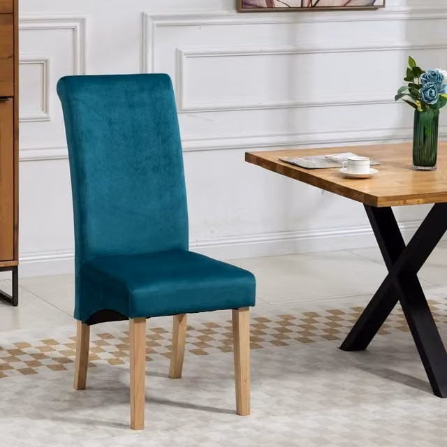 Artemis Home Set of 2 Rimini Modern Dining Chairs in Petrol Velvet Fabric with Wood Legs