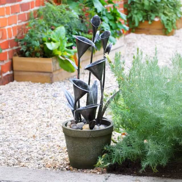 Primrose Metal Flower Cascade Solar Water Feature in Grey