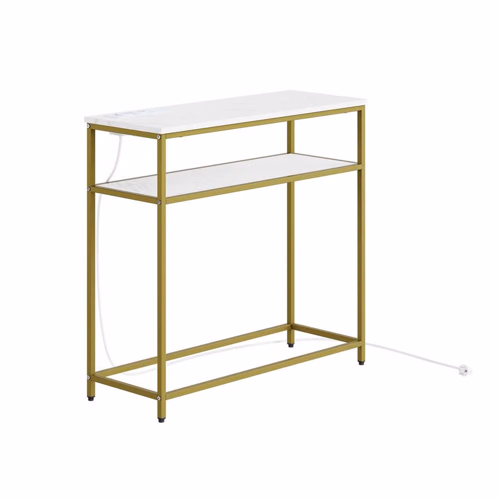 SoBuy Gold Modern Console Table with Integrated Power Socket, W/D/H: 30 x 30 x 30 cm – 2
