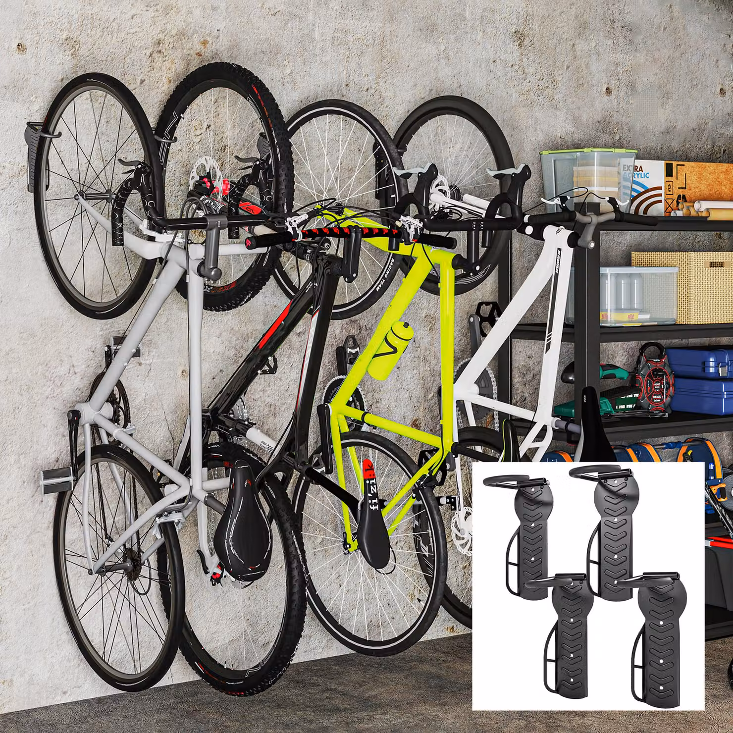 SPORTNOW 4 Pack Wall Mounted Foldable Bike Rack in Black – 2