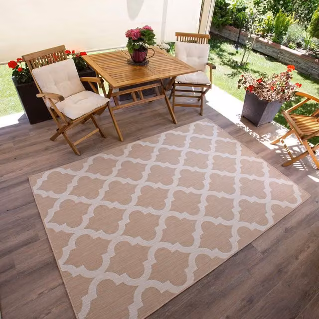 THE RUGS Moroccan Trellis Geometric Indoor and Outdoor Rug in Beige, W: 160 cm, D: 230 cm