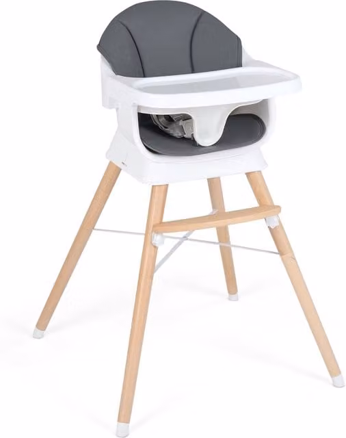 COSTWAY Convertible Scandinavian High Chair with Synthetic Leather Cushions in Grey