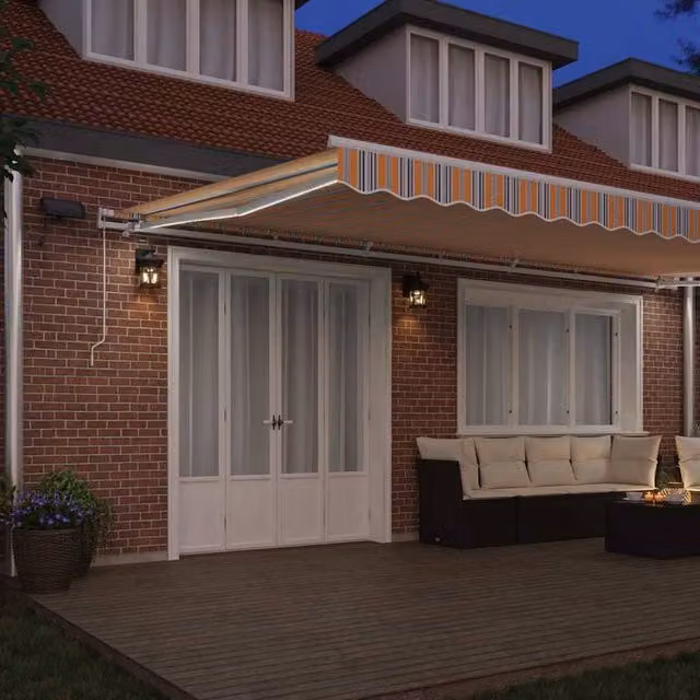 Berkfield Home Manual Retractable Polyester Awning with LED Multicolour Stripe, W/D/H: 600 x 300 x 300 cm – 1