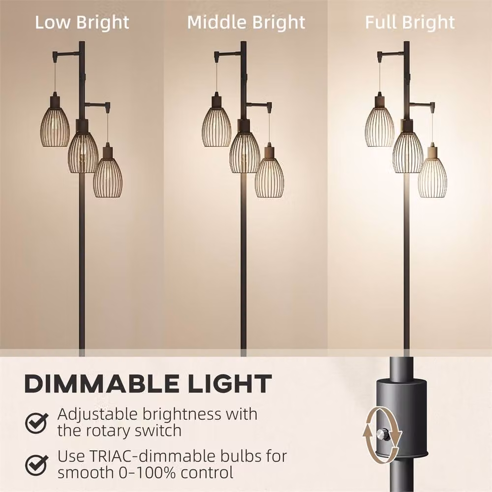 EONLION Industrial Dimmable Metal Floor Lamp in Black, H 170.5 x W 30 x D 30 cm – 3
