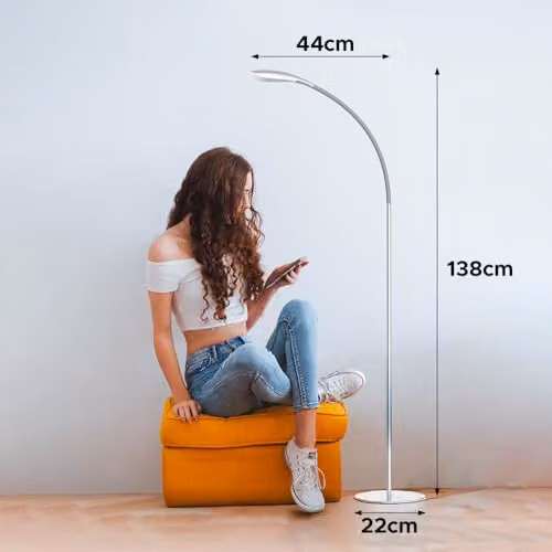 Lifemax High Vision LED Floor Reading Light in Silver, Adjustable Arc Task Lamp with Cool White Illumination – 4