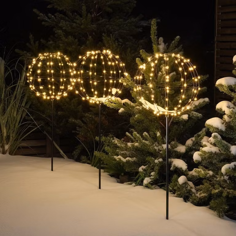 Noma Set of 3 Connectable Glass Globe Garden Stakes with Warm White LED