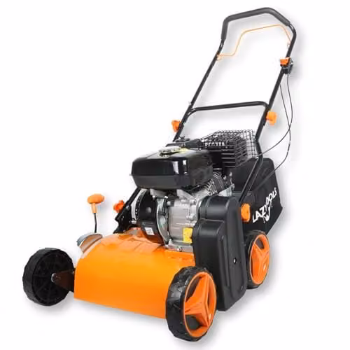 Ark Mat Petrol Lawn Scarifier and Raker in Orange, 212cc 4-Stroke Engine, 420mm Working Width, 2-in-1 Garden Aerator with 45L Collection Bag and Metal Deck – 1
