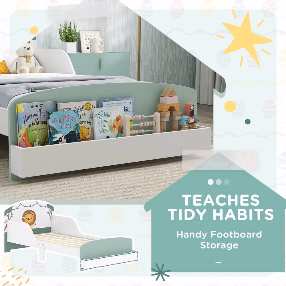 AIYAPLAY 2-Piece Kids Bedroom Set with House Frame and Side Compartments in Green, W/D/H: 150 x 77 x 60 cm – 2