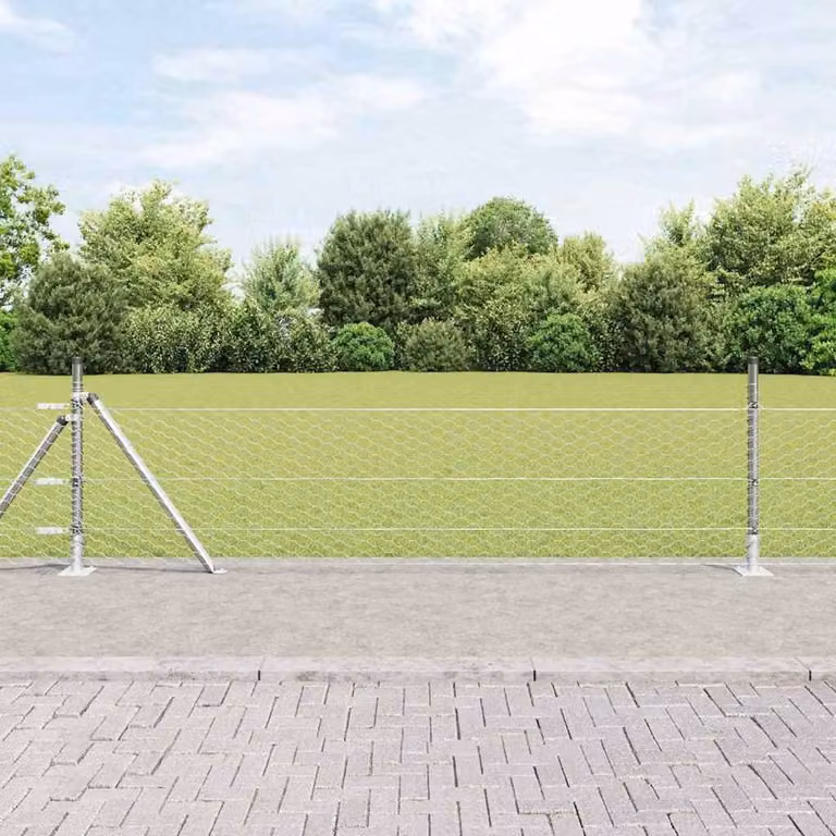 Berkfield Home Hexagon Fence in Silver Galvanised Steel, W/H: 10 x 0.5 m