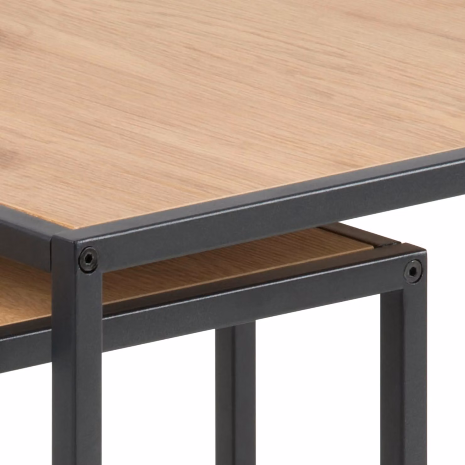 Furniture To Go Seaford Nest of Tables with Black Metal Frame and Brown Oak Wood Tops – 7
