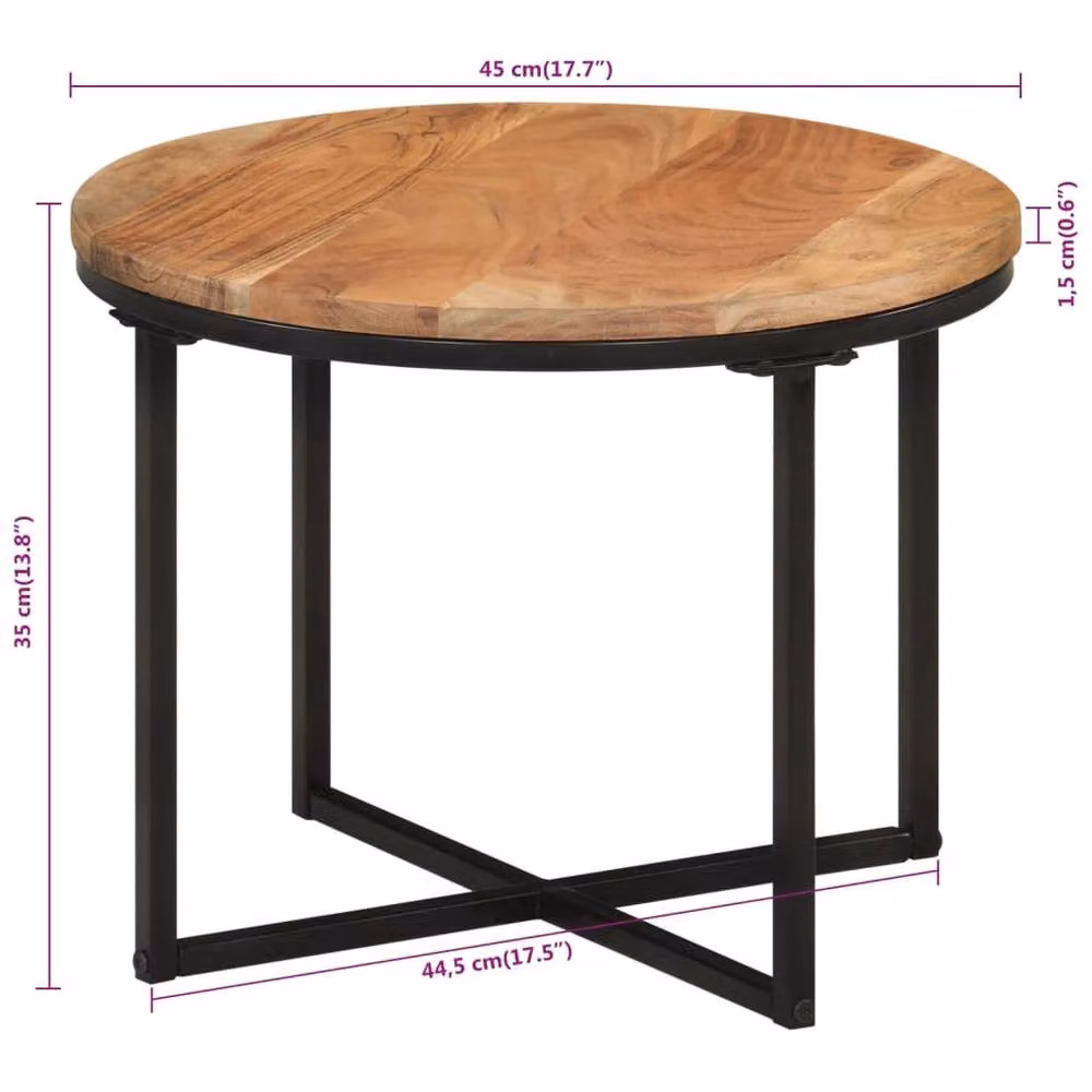 Berkfield Home Beautiful Coffee Table in Brown and Black, Solid Acacia Wood and Iron, W/D/H: 45 x 45 x 35 cm – 4