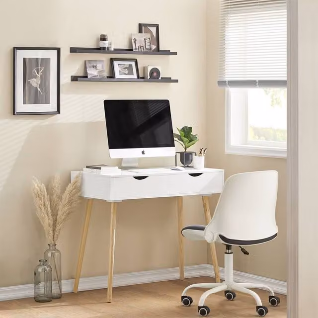 SoBuy Scandinavian Writing Desk with White MDF Top and Pine Legs – 1