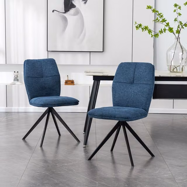 More4Homes Set of 2 Luna Modern Linen Swivel Dining Chairs in Blue