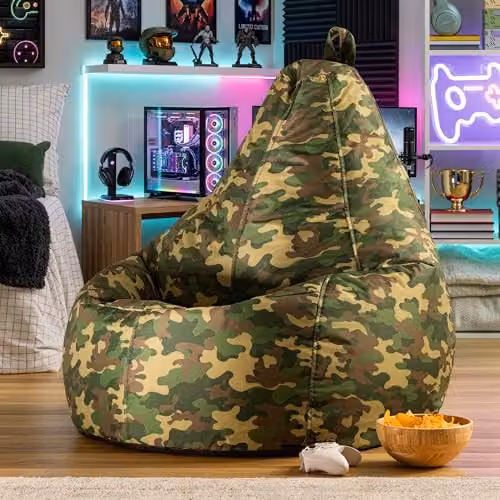 icon Dalton Gaming Bean Bag Chair with Filling in Green Camouflage Animal Print – 2