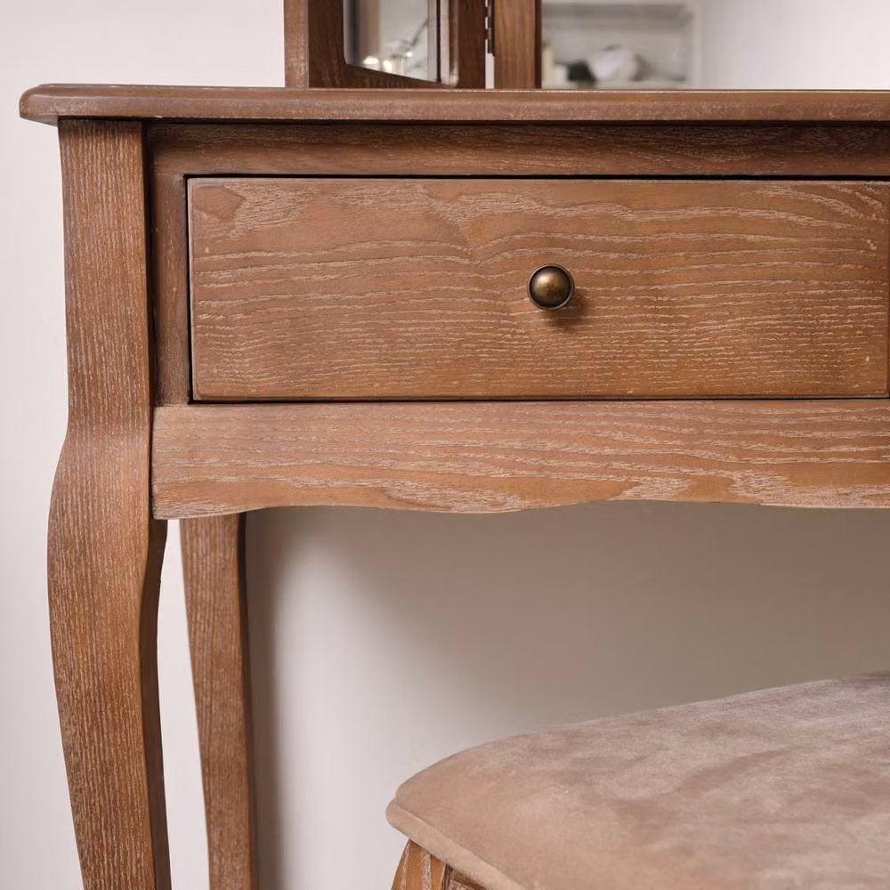 Melody Maison Ashwell Dressing Table, Mirror and Stool Set in Brown Wood – 2