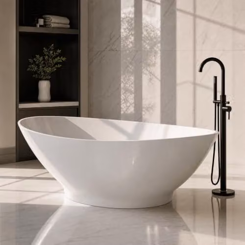 Balterley Gradbach Luxury Contemporary Oval Double Ended Freestanding Bath, Matt White, W: 189 cm, D: 90 cm, H: 56 cm – 4