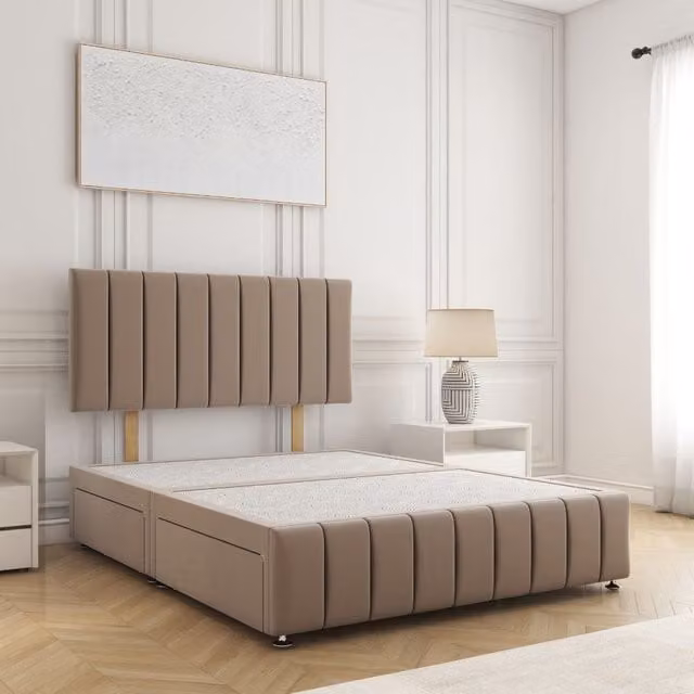 BSSPOKE Sierra Plush Double Divan Bed in Bronze with 24 inch Headboard, 2 Drawers and Footend (No Mattress) W/D/H: 140 x 200 cm