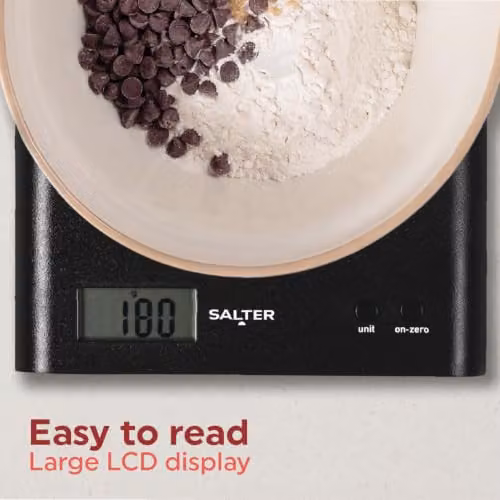 Salter Arc Digital Kitchen Scale in Black with Add and Weigh Function and Digital Display, 3 kg Capacity – 2