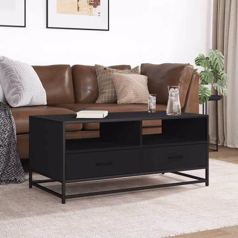 Berkfield Home Black Industrial Coffee Table in Engineered Wood and Metal, W/D/H: 100 x 50 x 45 cm – 3