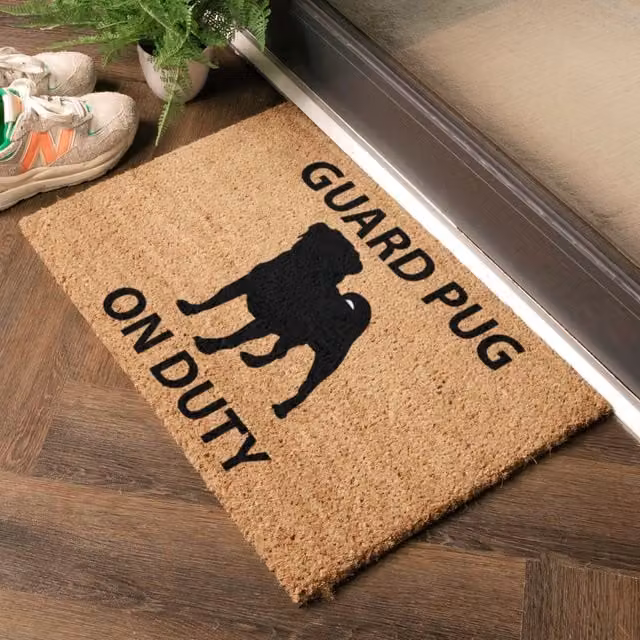 Artsy Mats Guard Pug Doormat, Black and Multicolour, W: 60 cm, D: 40 cm