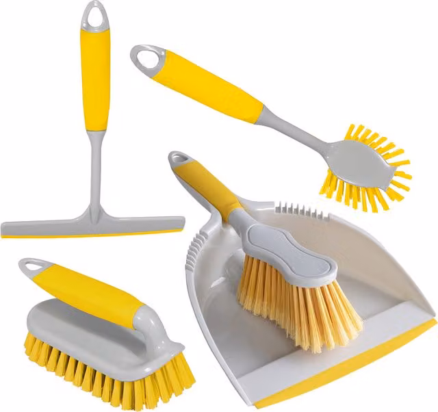 Charles Bentley Yellow Plastic and Rubber Dustpan Cleaning Set