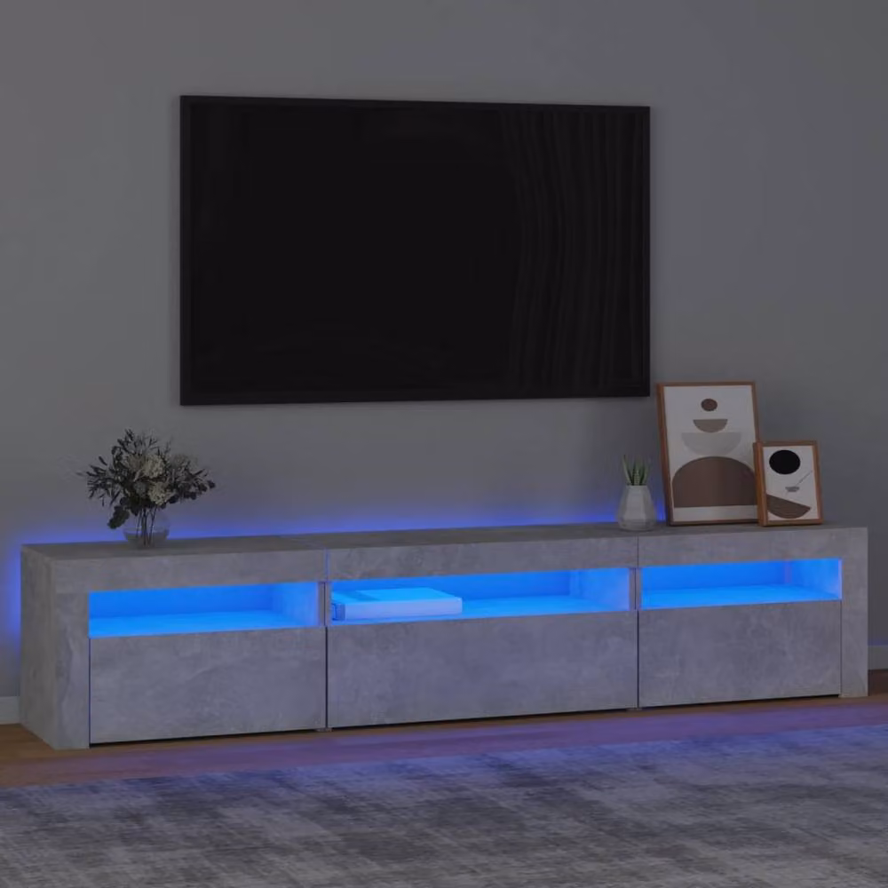 Berkfield Home Modern TV Cabinet with LED Lights in Concrete Grey, W: 195 cm, D: 40 cm, H: 40 cm – 2