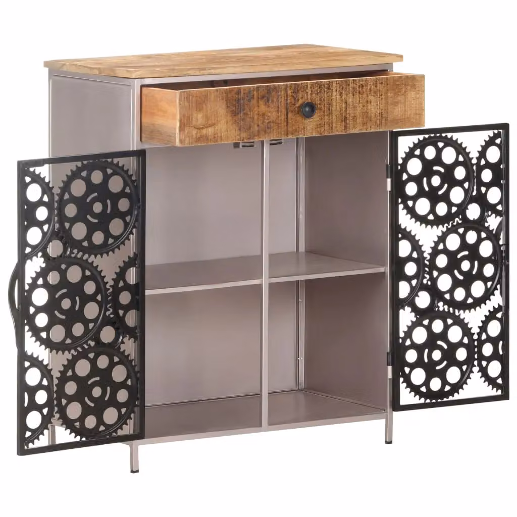 Berkfield Home Industrial Mango Wood and Iron Sideboard in Brown, W/D/H: 60 x 35 x 75 cm – 3